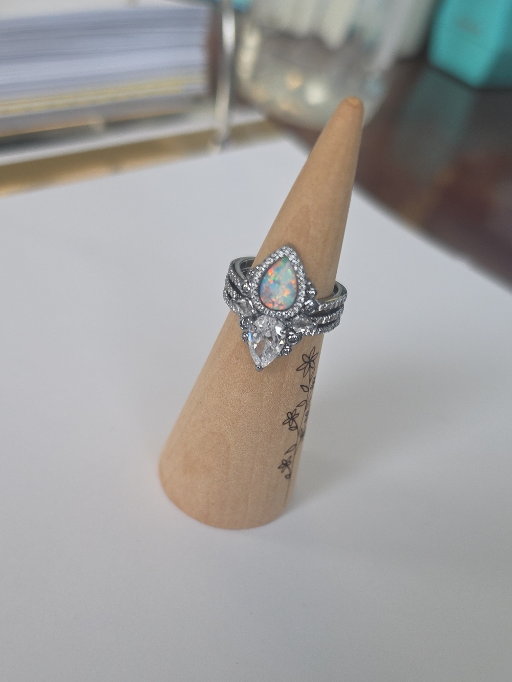 BP_"Vow Made Visible" Hema Opal Teardrop White Opal Ring